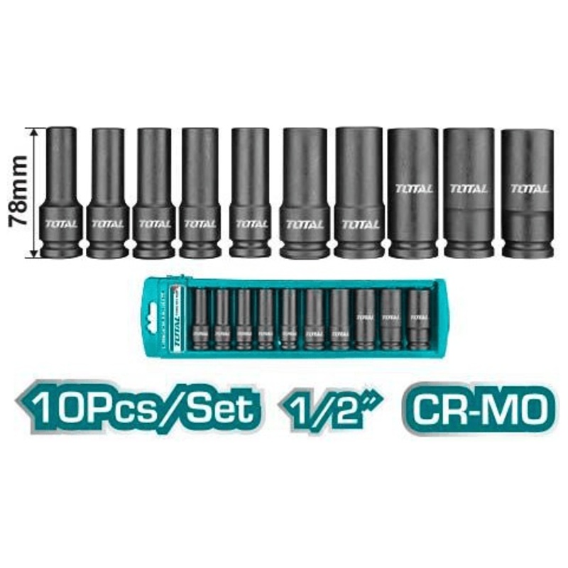 Total THKISD12102L 10pcs 1/2" Drive Deep Impact Socket Wrench
