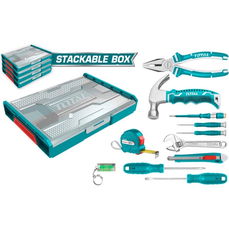Total THKTV02H111 11pcs Hand Tools Set with Stackable Tool Box