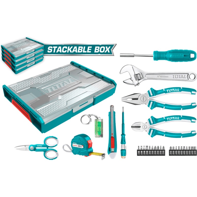 Total THKTV02H291 29pcs Hand Tools Set with Stackable Tool Box