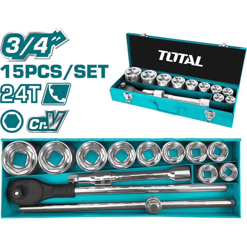 Total THT341151 15pcs 3/4" Drive Socket Wrench Set