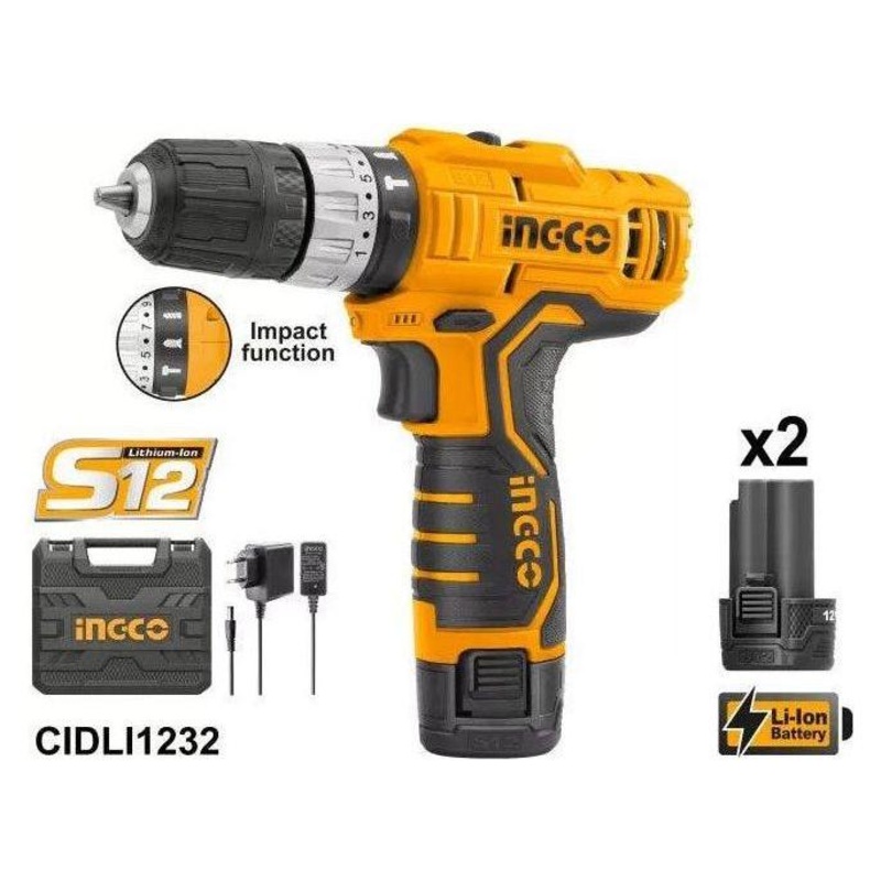 Ingco CIDLI1232 12V Cordless Li-Ion Impact Drill 12V