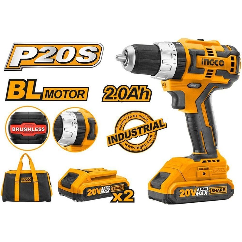 Ingco CIDLI20608 20V Cordless Li-Ion Impact Drill 20V BL Motor