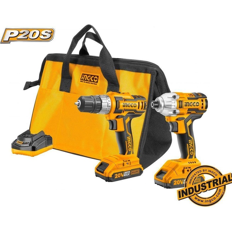 Ingco CKLI2006 20V Li-Ion Cordless 2pc Combo Kit: Drill & Driver