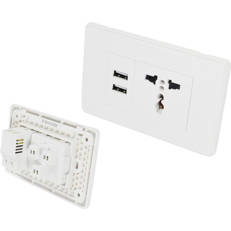 Ingco HESST181101US Universal Electric Socket 1 Gang 2 USB Ports 16A 250V _H