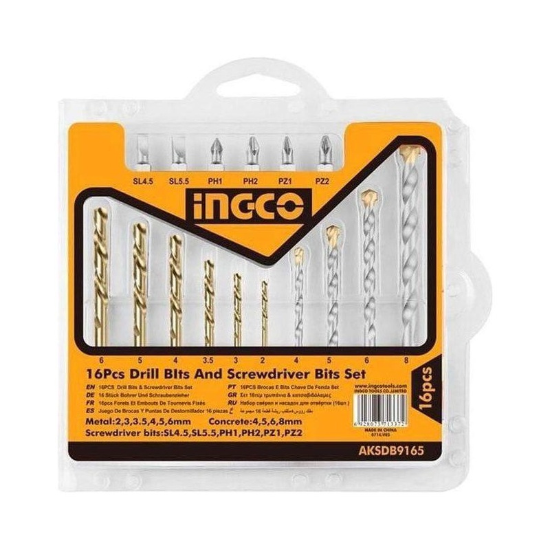 Ingco AKSDB9165 16pcs Drill Bits Set Screwdriver Bit Set
