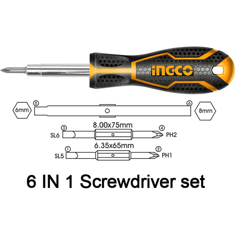 Ingco AKISD0608 6in1 Screwdriver Set