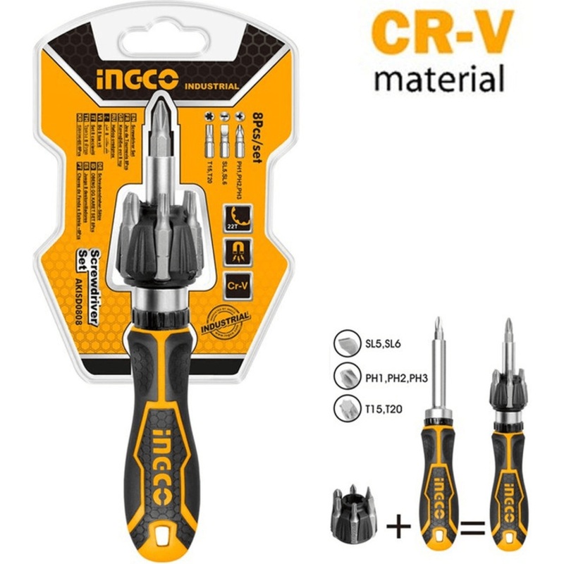 Ingco AKISD0808 8pcs Ratchet Screwdriver Set