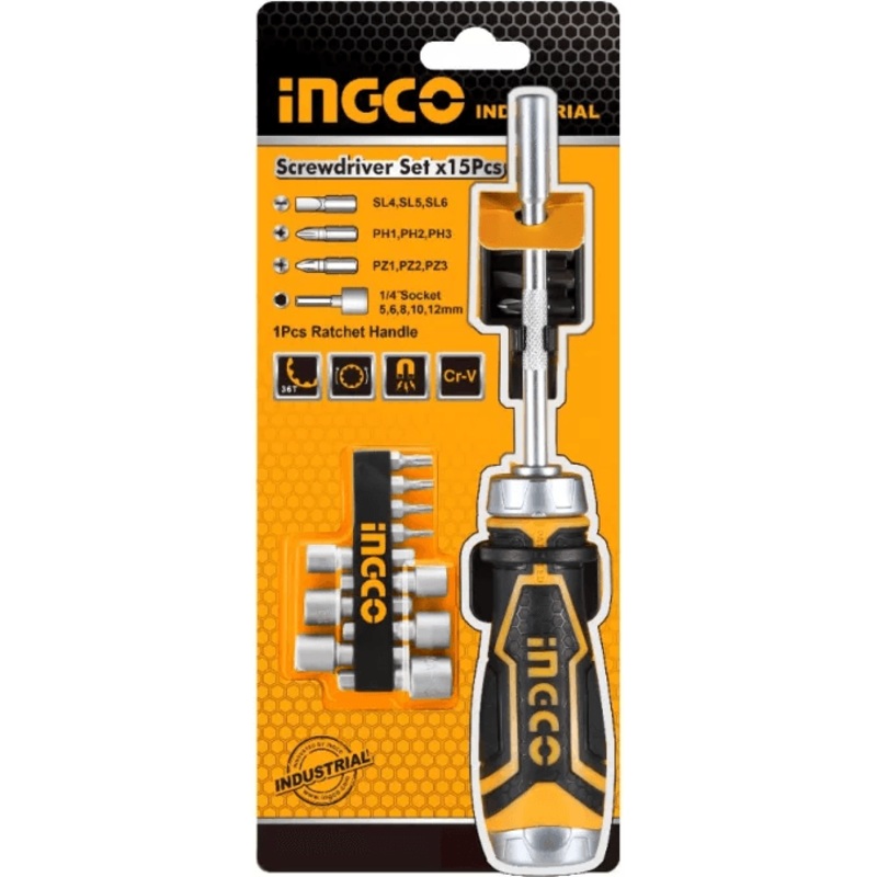 Ingco AKISD1508 15in1 Ratchet Screwdriver Set