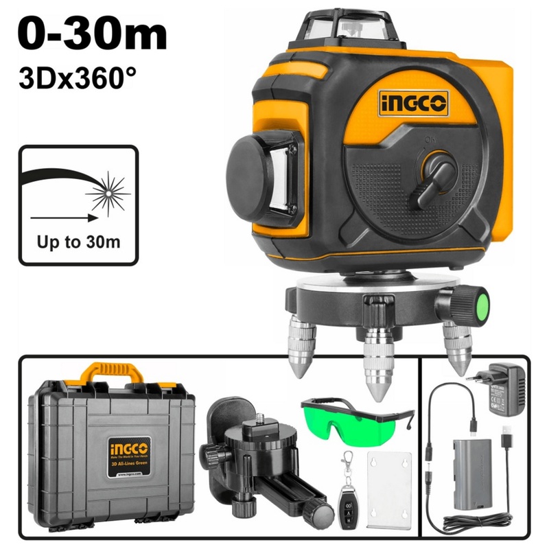 Ingco HLL255245 3D x 360 Line Laser Level (Green) [4000 mAh]