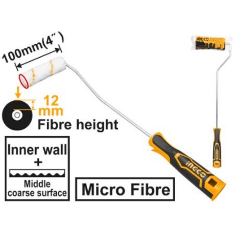 Ingco HRHT061001D Mini Paint Roller (Micro Fiber) Cylinder Brush 4"