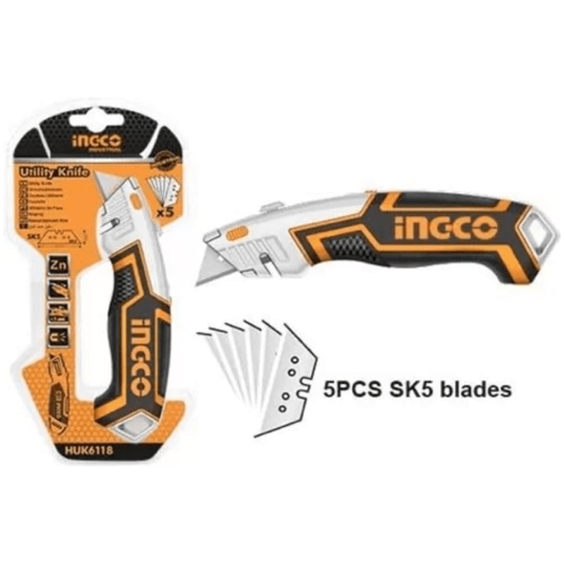 Ingco HUK6118 Utility Cutter Knife (+5 Blades)