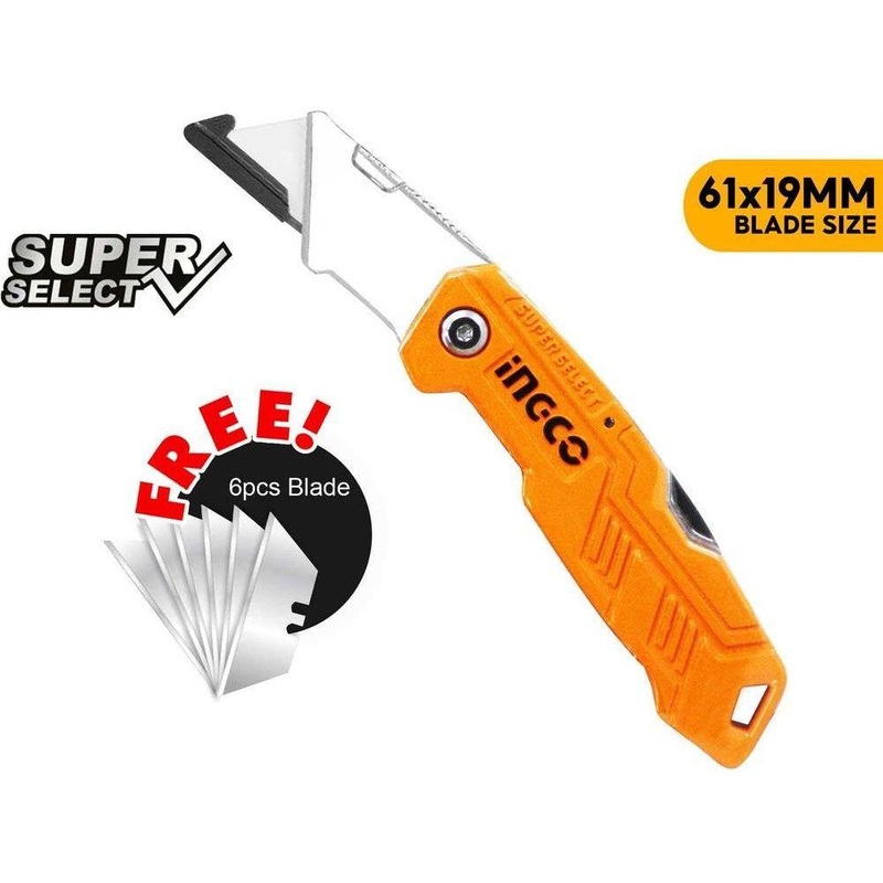 Ingco HUK6236 Folding Cutter Knife [+6 Blades] (SS)
