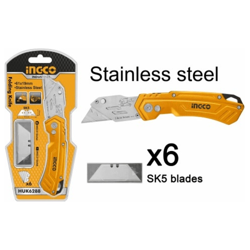 Ingco HUK6288 Folding Cutter Knife (+6 Blades)
