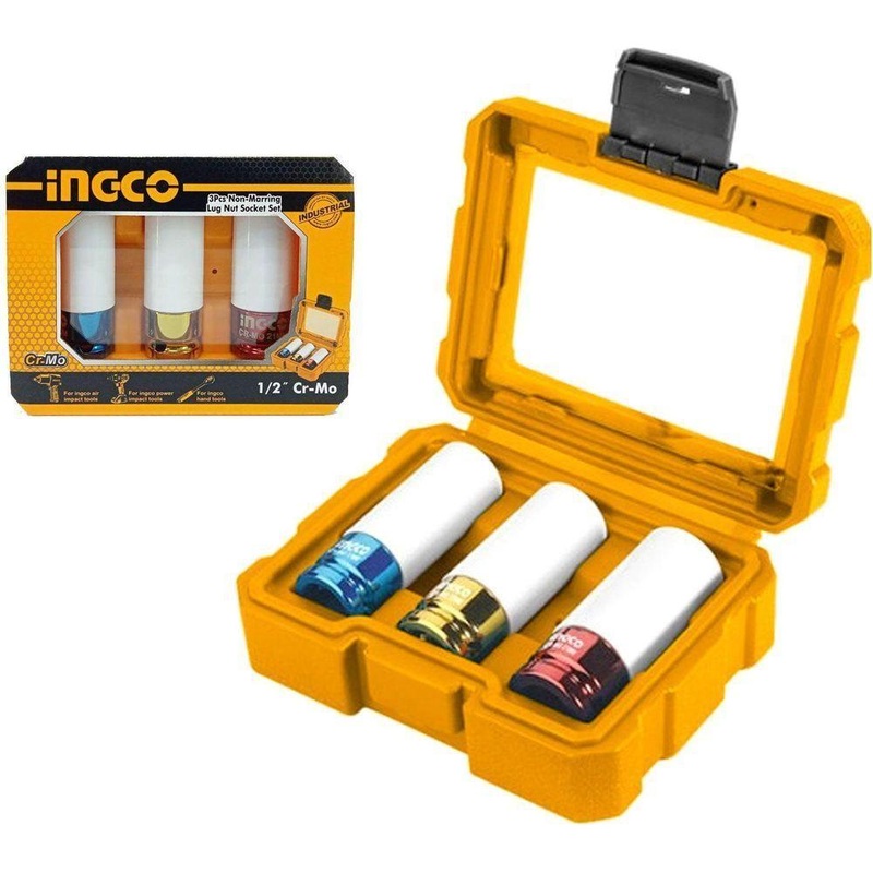 Ingco HNMLNS031 3pcs Non Marring Lug Nut Impact Socket Wrench Set 1/2" Drive