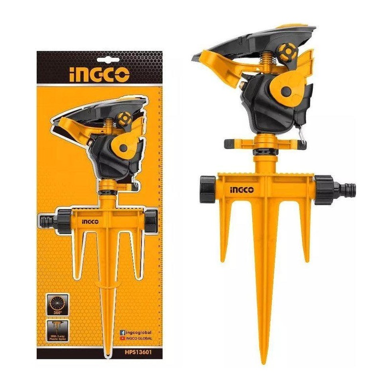 Ingco HPS13601 Auto Gear Sprinkler 360 w/ 3-Way Plastic Spike
