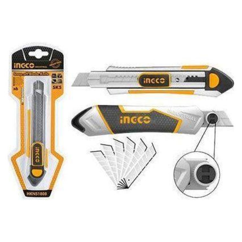 Ingco HKNS1808 Snap Off Blade Cutter Knife (Aluminum Alloy Shell)