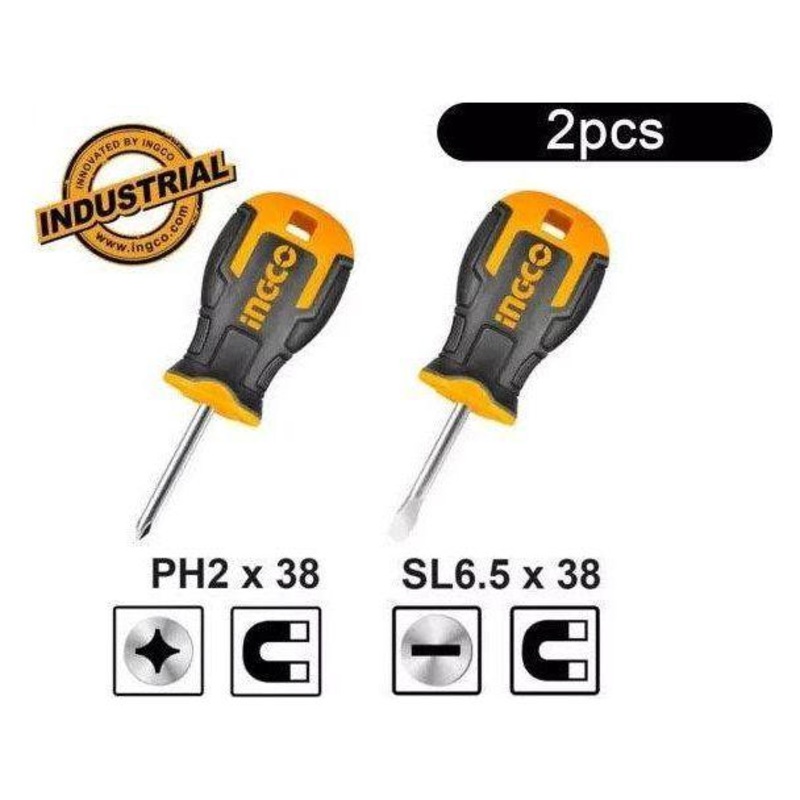 Ingco HKSDS2028 2pcs Stubby Screwdriver Set