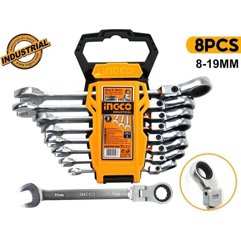 Ingco HKSPAR1083 8pcs Flexible Ratchet Spanner / Ratcheting Wrench Set