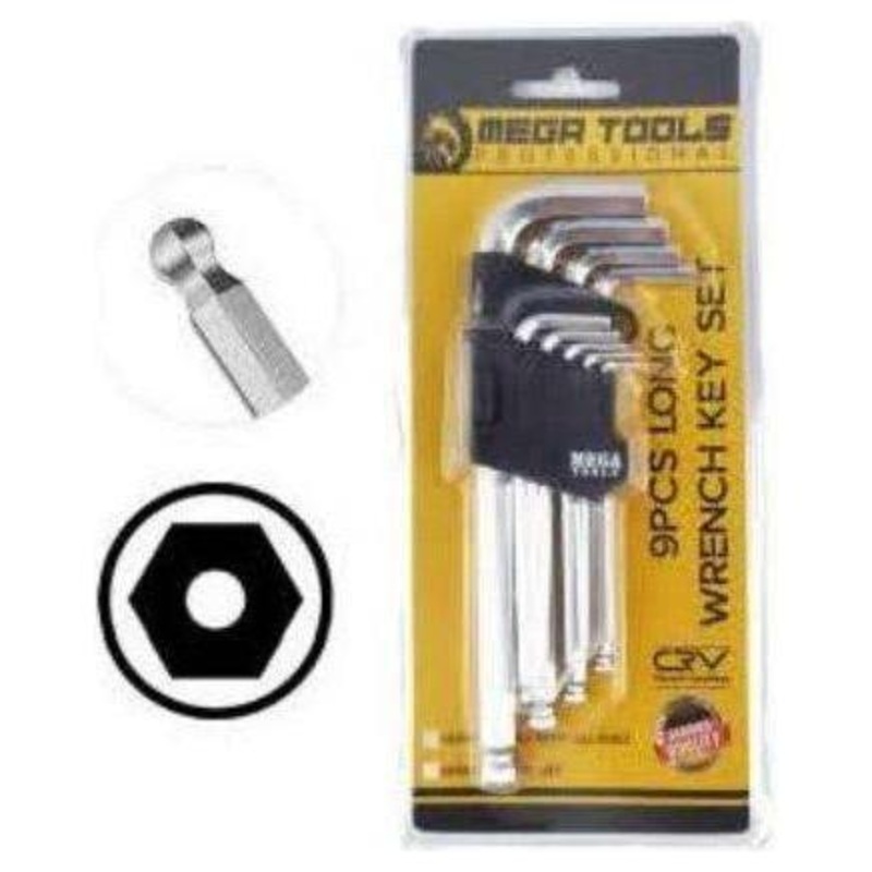 Megatools MLWK9SH 9pcs Long Hex Key Wrench Set (Ball End)