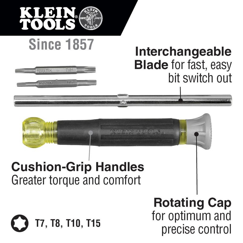 Klein Tools 32585 Multi-Bit Electronics Screwdriver, 4-In-1, Torx Bits
