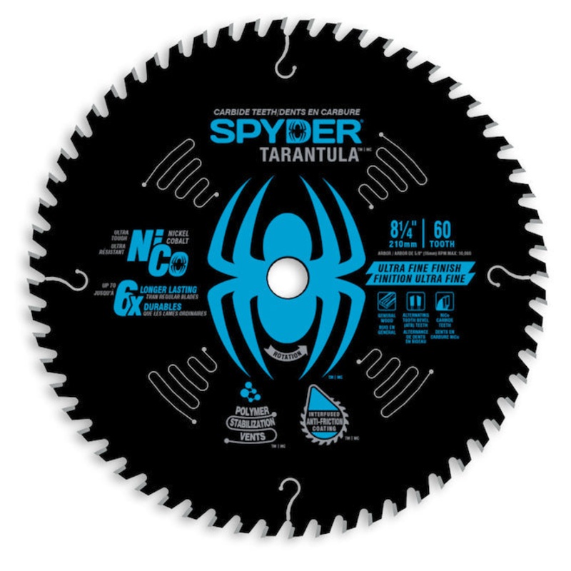 Spyder 13068CA Tarantula Fine 8 1/4-in Steel Circular Saw Blade - 60 Tungsten Carbide-Tipped Teeth
