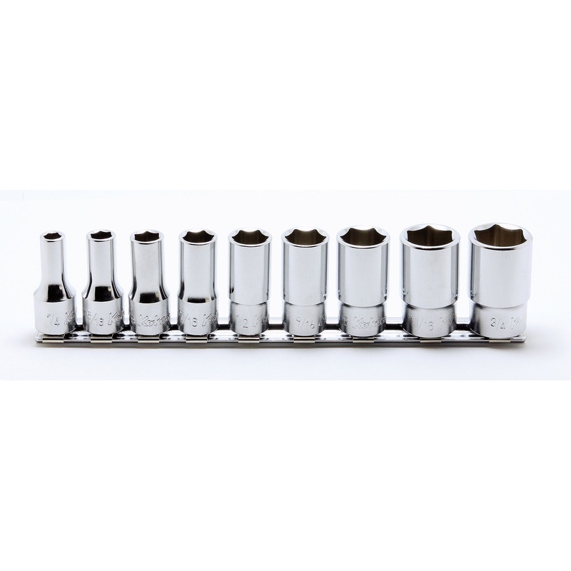 9 Piece 3/8 Sq. Dr. 6-Point Semi-Deep Chrome SAE Socket set  1/4-3/4