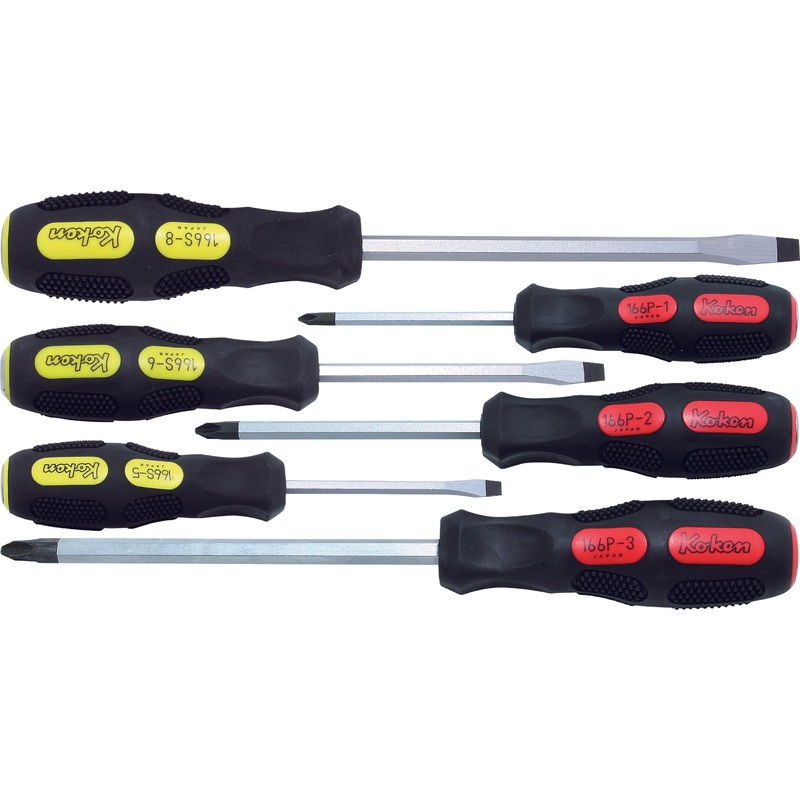 Phillips and Flat Head Blade Through Type Screwdriver Set, PH1-2-3/SL5-6-8 - 6 pieces