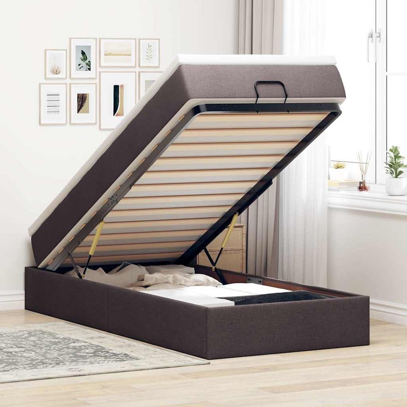 Cadre de lit ottoman avec matelas marron fonc 80x200 cm tissu