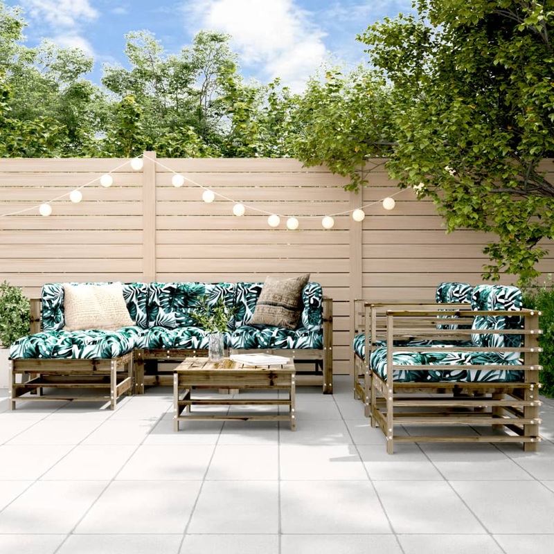 Salon de jardin 7 pcs avec coussins bois de pin imprgn