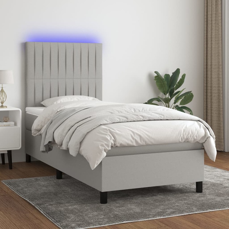 Sommier  lattes de lit avec matelas et LED Gris clair 90x200cm